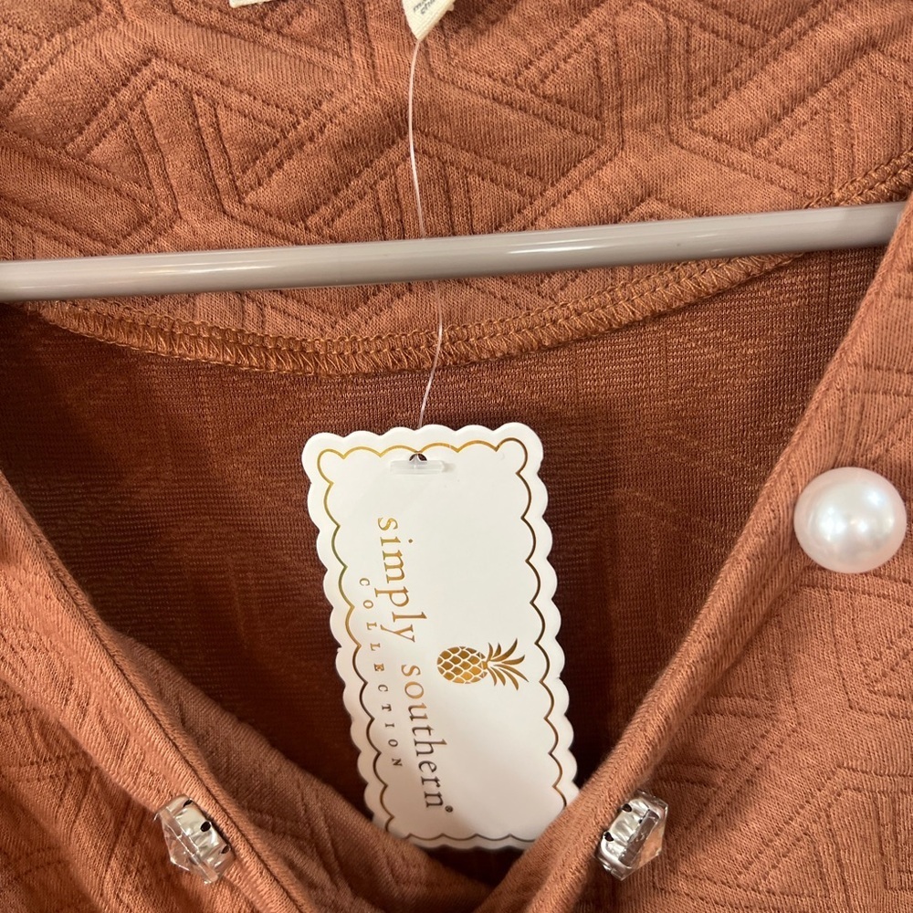 Simply Southern Rust Textured Midi Dress with Pearl Neckline - Picture 5 of 5